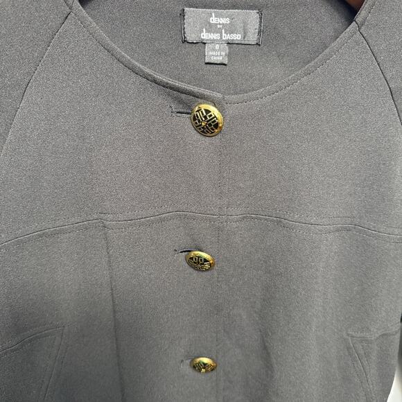 Dennis Basso Black Coat Women's Size 6 Gold Buttons Thin Overcoat Wide Sleeves - Picture 2 of 11